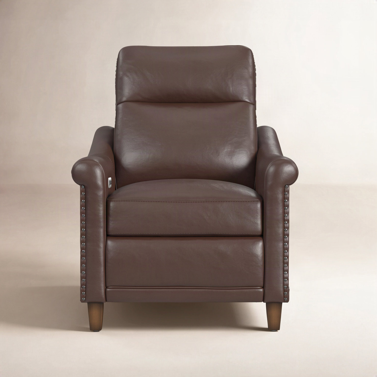 Elizabeth Genuine Leather Recliner, Brown Genuine Leather