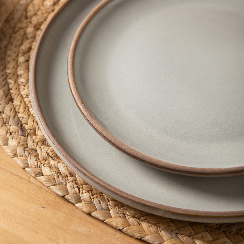Service de table 12 pièces en grès de style ferme, pour 4 personnes, Beige
