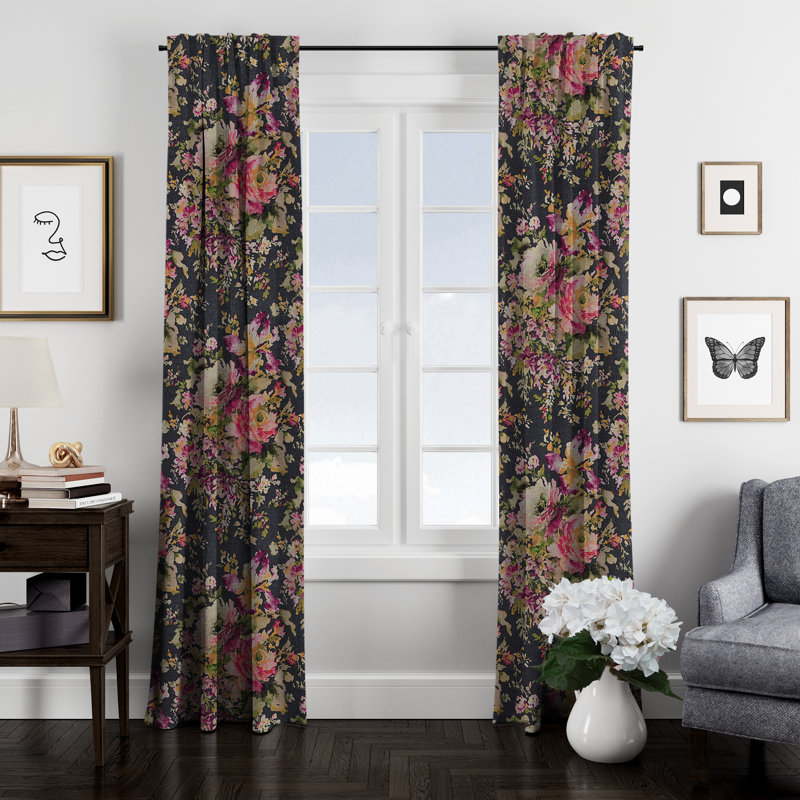 Panneau de rideau simple obscurcissant à motif floral avec passe-tringle Jacqueline, l 50 po x L 144 po