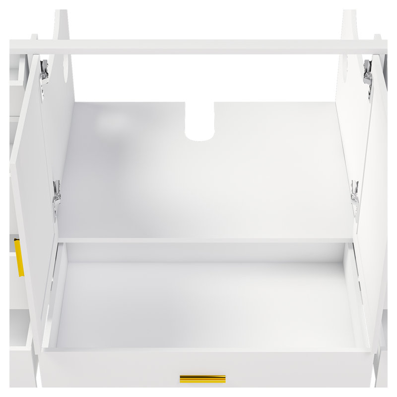 Meuble-lavabo de salle de bain de 152 cm (60 po) avec portes et tiroirs à fermeture amortie, en bois blanc