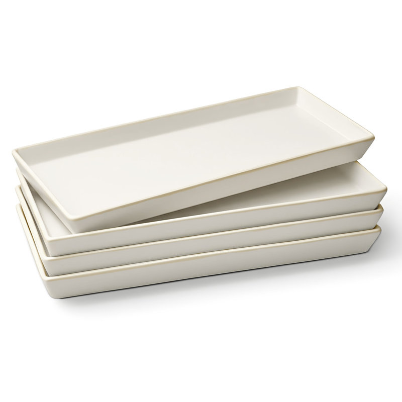 Kook Ceramic Rectangular Serving Trays, White, 11 Inch