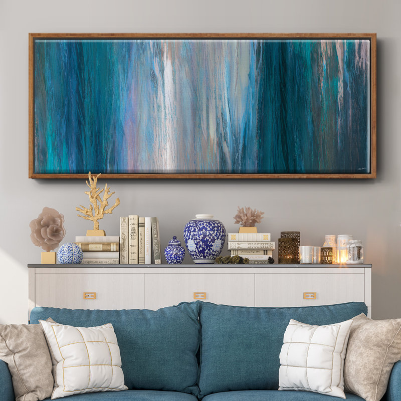 «Falling Blue» - toile encadrée, H 20 po x l 50 po