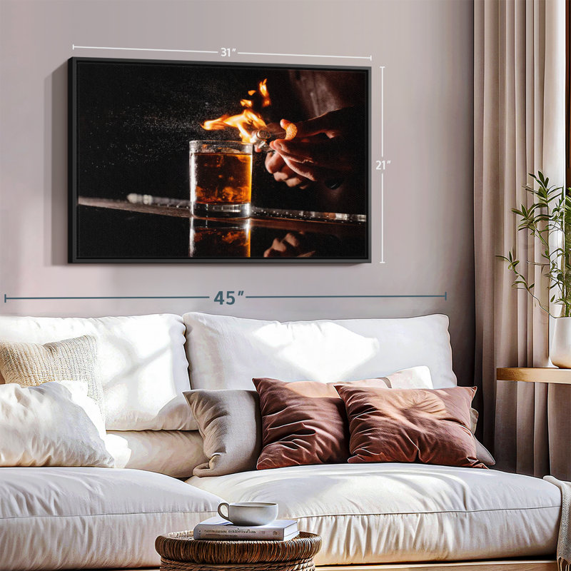 "Impression sur toile de verre whisky flamboyant", H 21 po x l 31 po