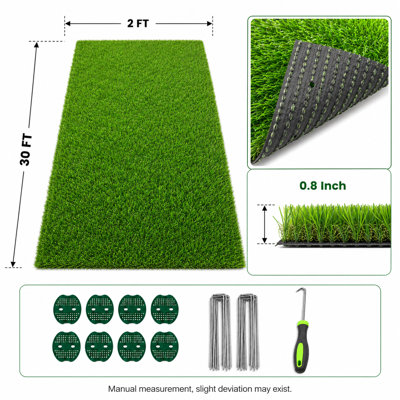 2 ft. x 30 ft. Synthetic Grass Lawn Runner, Artificial Turf with 0.8 in. Pile for Walkway, Patio and Landscape Decor