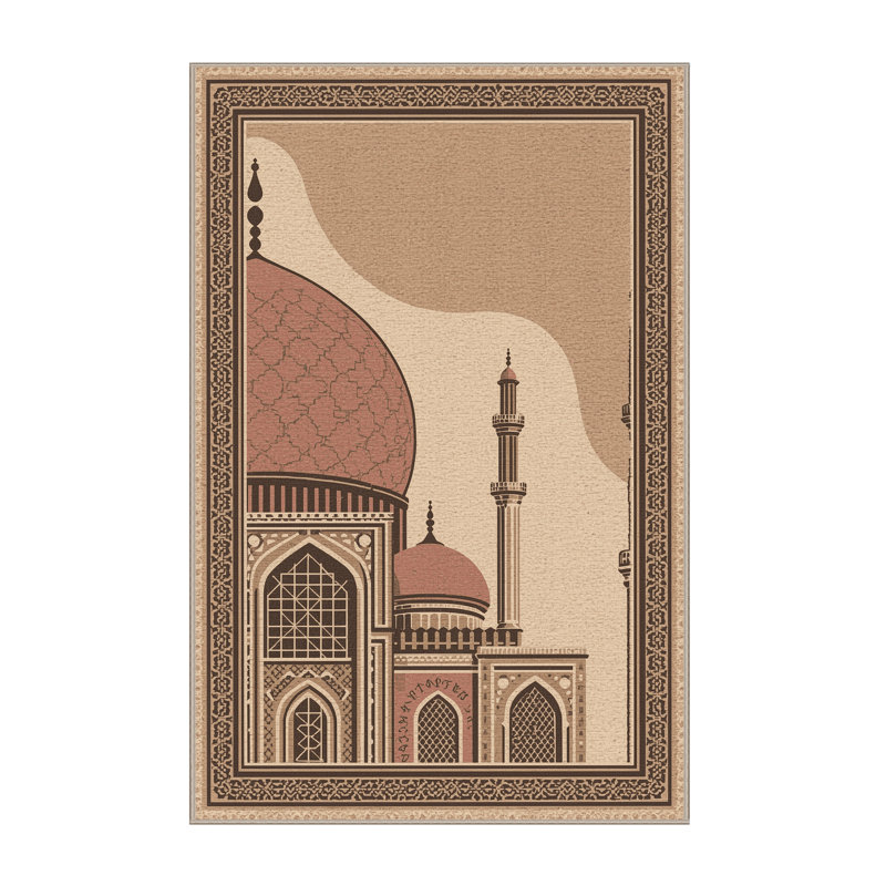 Soft Plush Queanbeyan Shiraz Nasir Mosque Global Inspired Oriental Area Rug in Brown – Beige Binding, 6x9