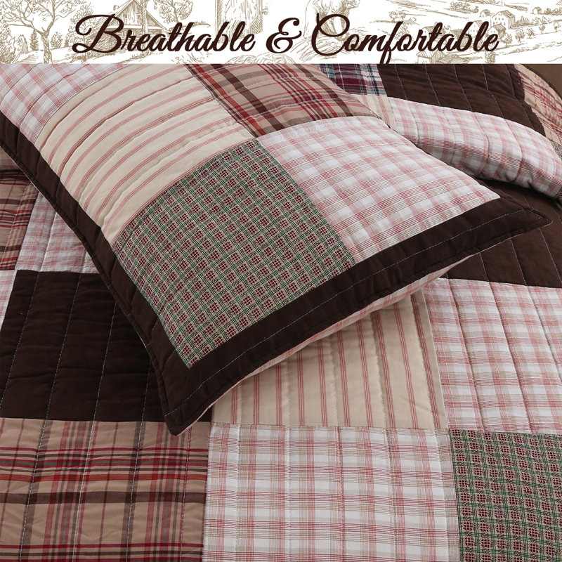 Twin Brown Cotton Reversible Patchwork Quilt Set