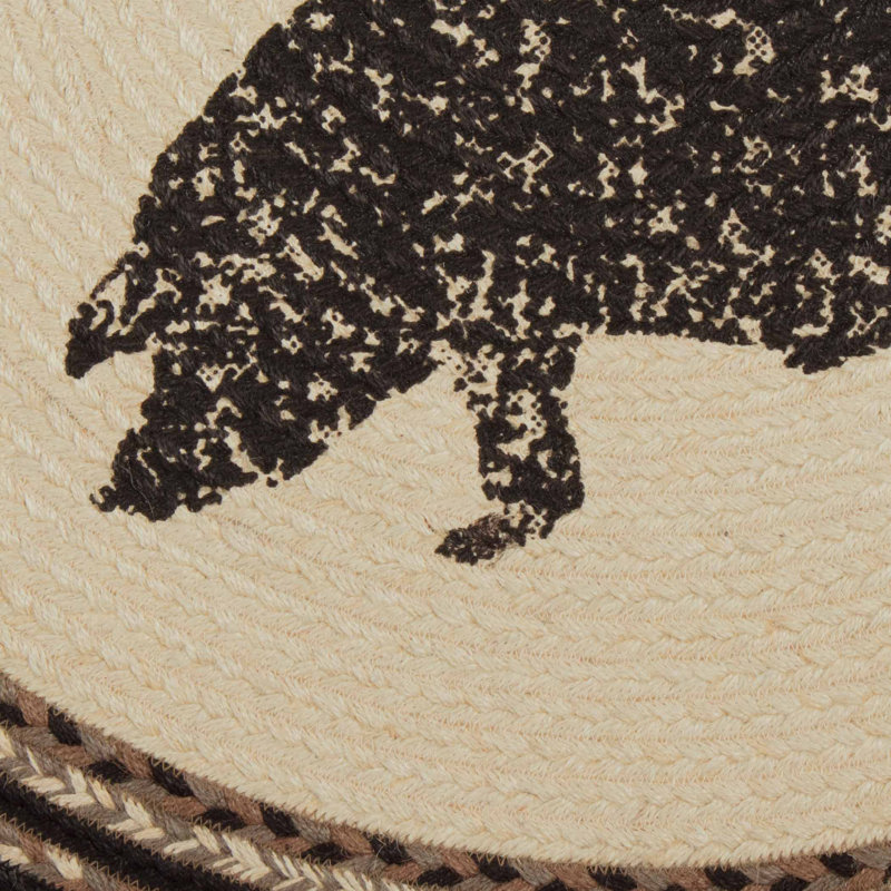 Tapis en coton blanc / asphalte / gris taupe Hinderliter, Demi-cercle 1 pi 4 po x 2 pi 9 po