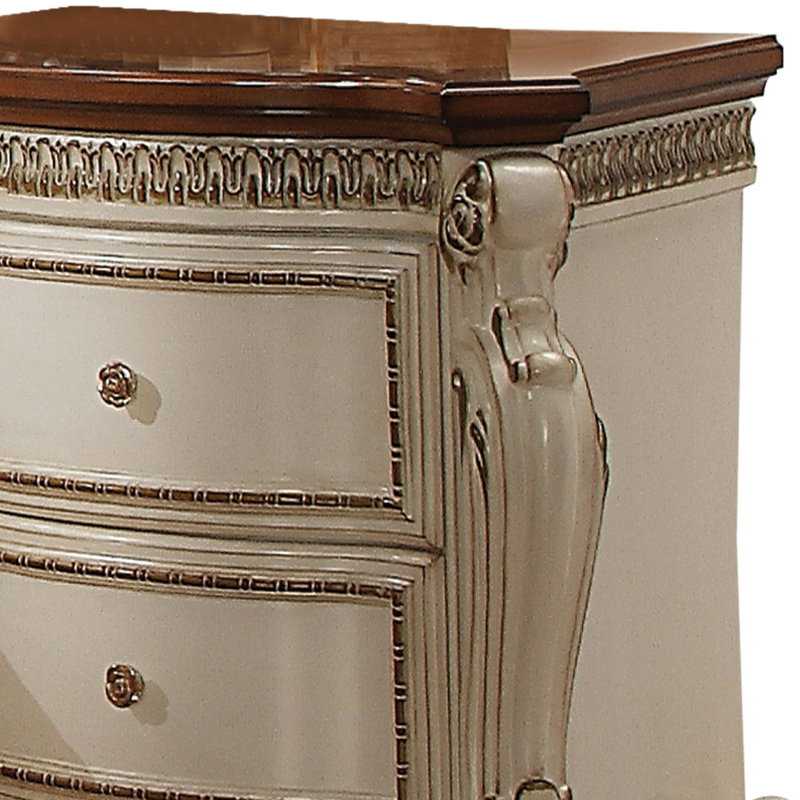 Table de chevet 2 tiroirs, Blanc / Brun