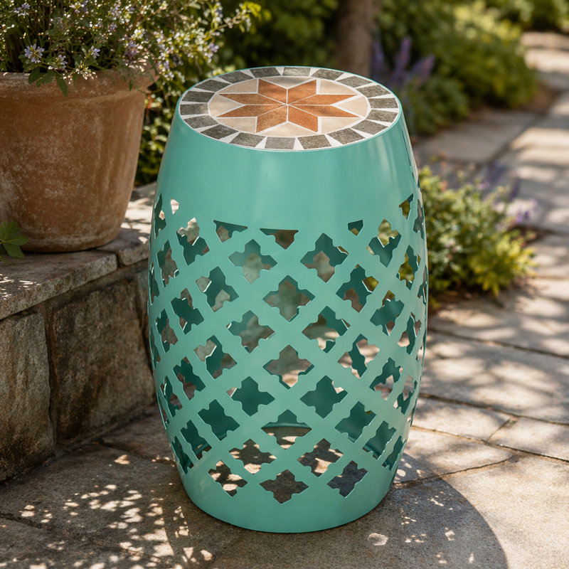 Table d'appoint ronde 12 "pour le patio, tabouret de pieds extérieur, table d'appoint en mosaïque de jardin, support pour plante