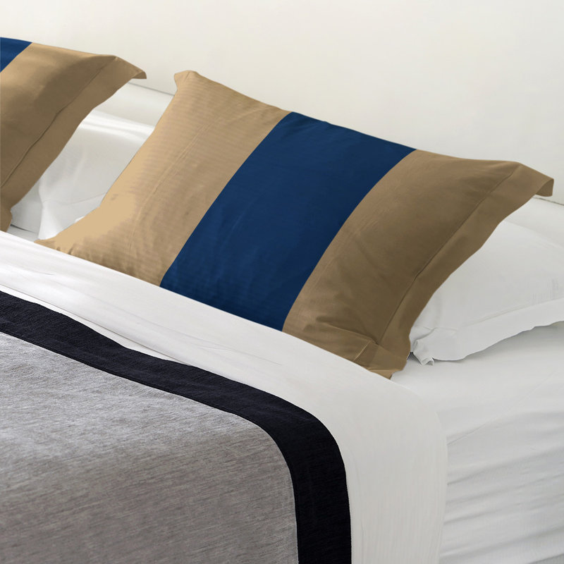 Striped Sham Set, King, Brushed Polyester, Gold/Navy Minnesota