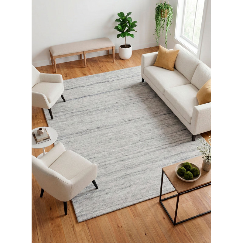Puja Hand Loomed Area Rug in Taupe, Rectangle 5' x 8'