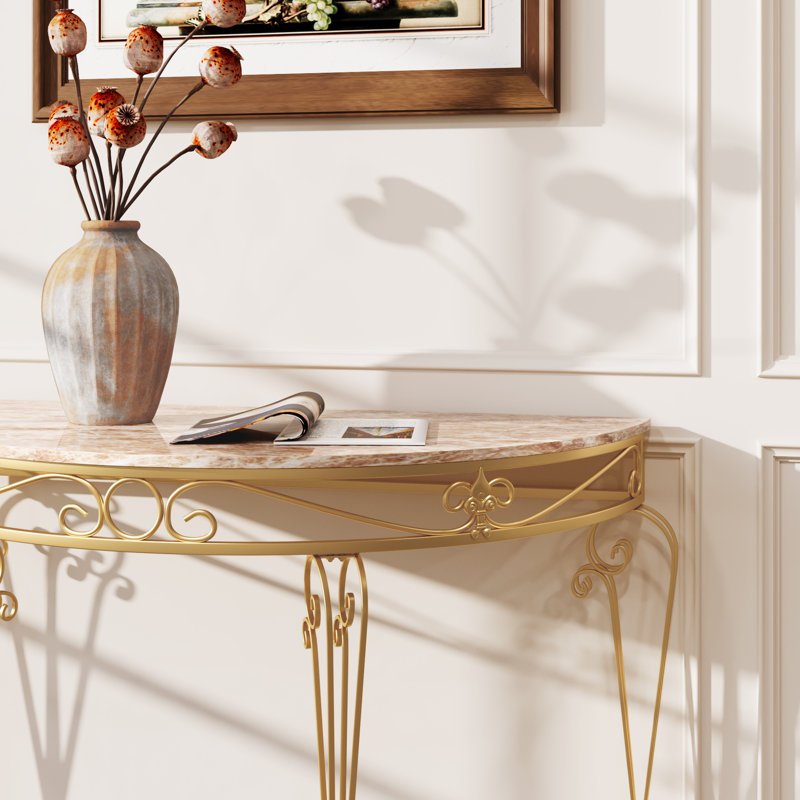 35.4'' Half Moon Metal Sofa Console Table with Ornate Scroll Legs