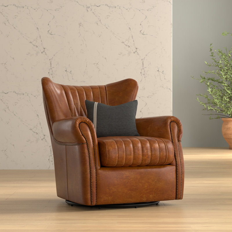 Bugatti Swivel Club Chair, Chateau Blue Genuine Leather