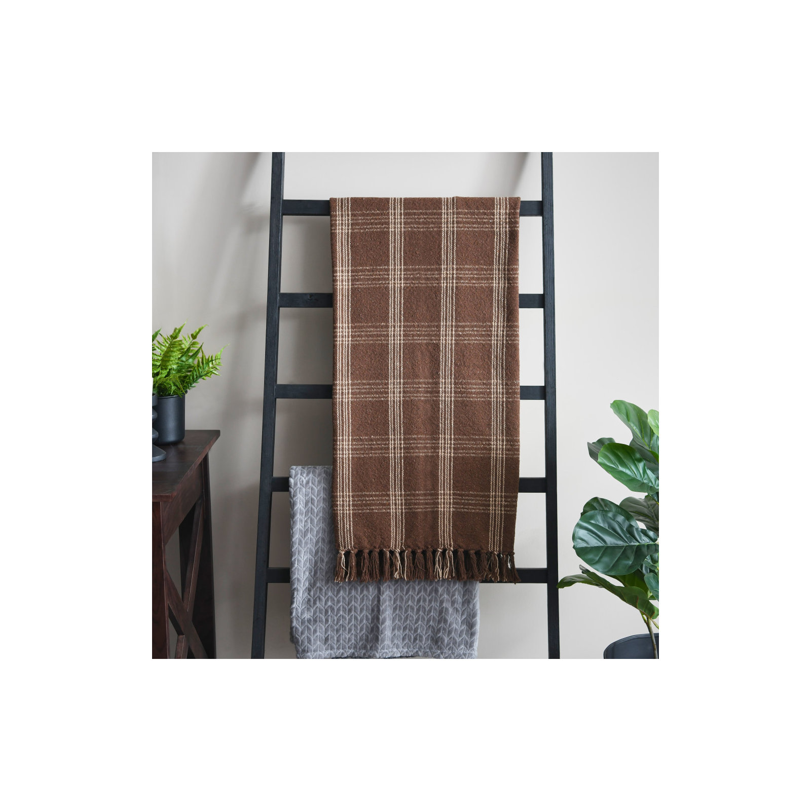 Eura Cotton Hand Woven Throw Blanket, Brown