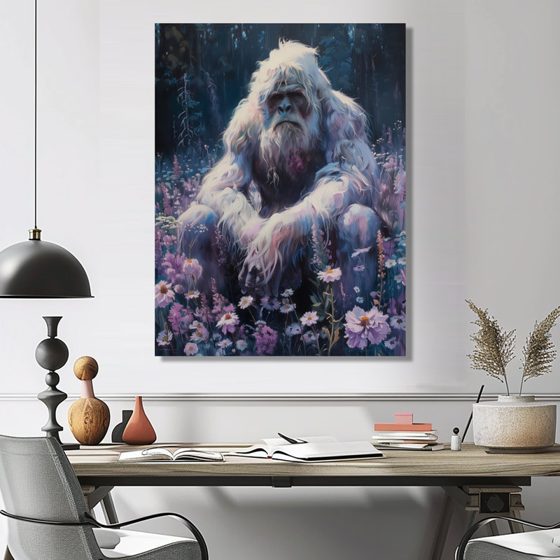 Décoration murale rose et gris Sasquatch Sanctuary I - Bigfoot, H 20 po x l 12 po x P 1 po, Toile tendue
