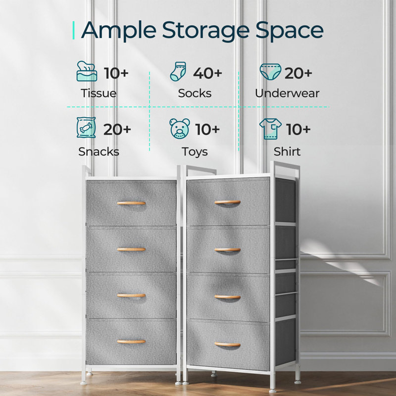 4-Drawer Fabric Dresser for Bedroom, White Gray