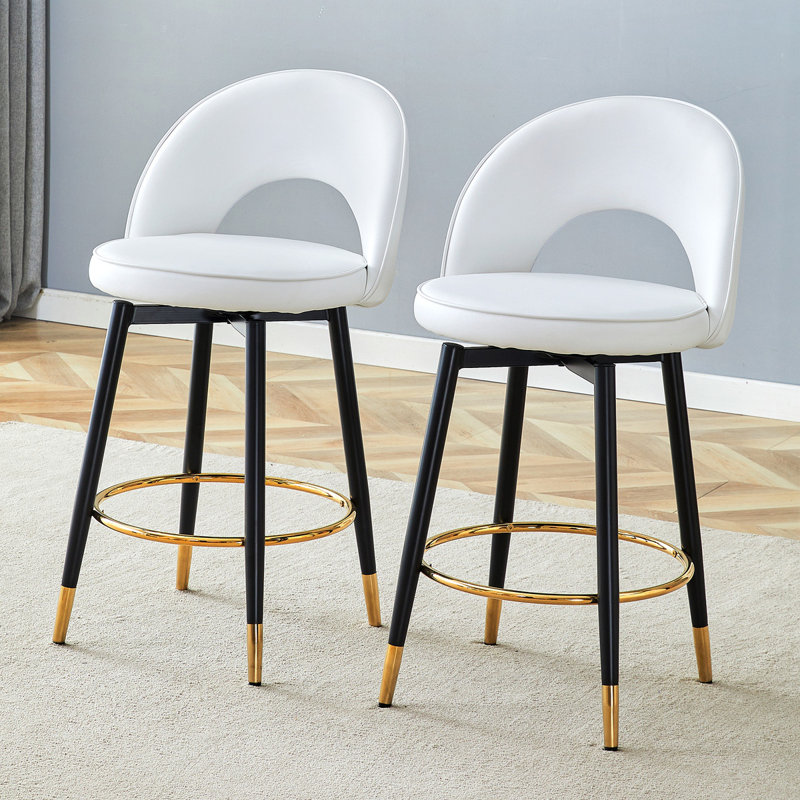 360 ° Rotatable Bar Chair.Modern And Spliced PU Comfortable Upholstered Bar Stool Bar Chair With Smooth And Beautiful Metal Legs For Dining Room, Kitchen, Terrace.Set Of 2.