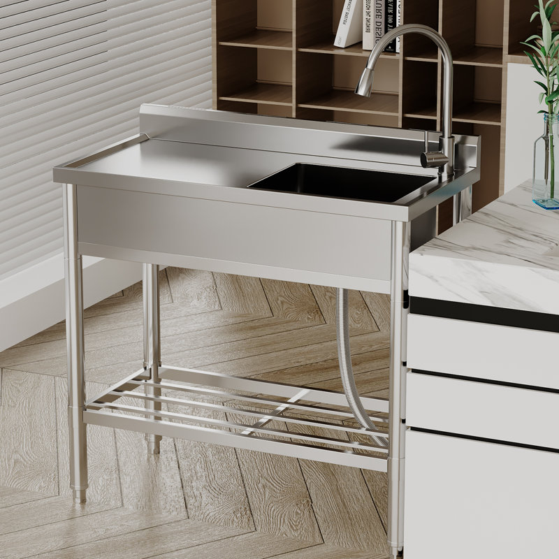 Freestanding Single Sink Commercial Kitchen Sink Set With Worktop Faucet