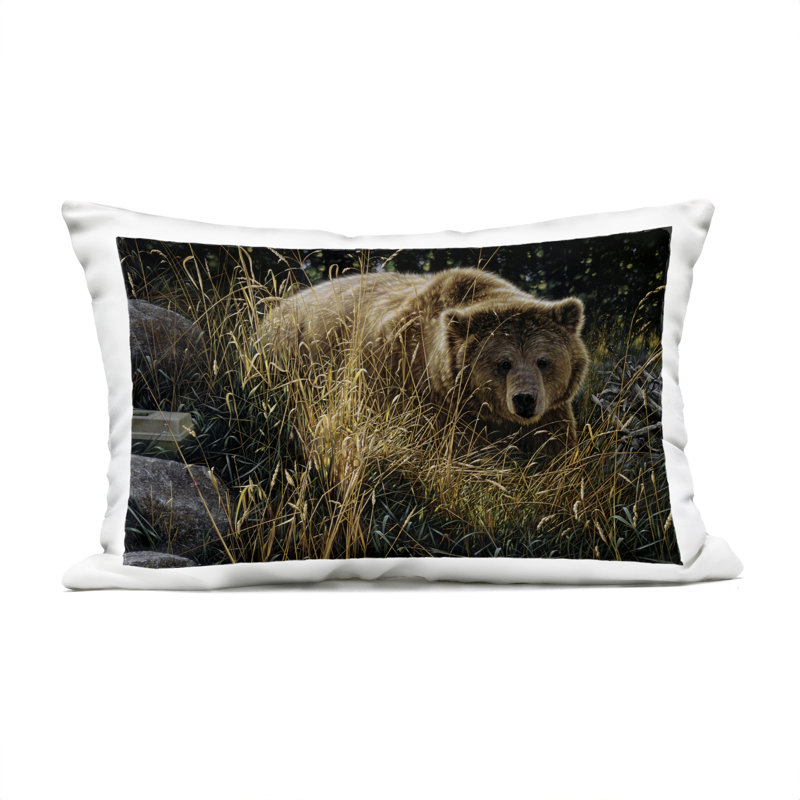 Coussin d'extérieur imprimé Crossing Paths Grizzly Bear par Collin Bogle, Rectangle H 14 po x l 20 po, Brun ours