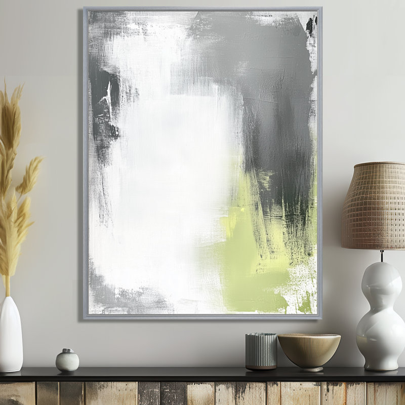 «Cool Grey Lime Texture II», art mural géométrique gris, H 32 po x l 16 po, Encadrement argenté