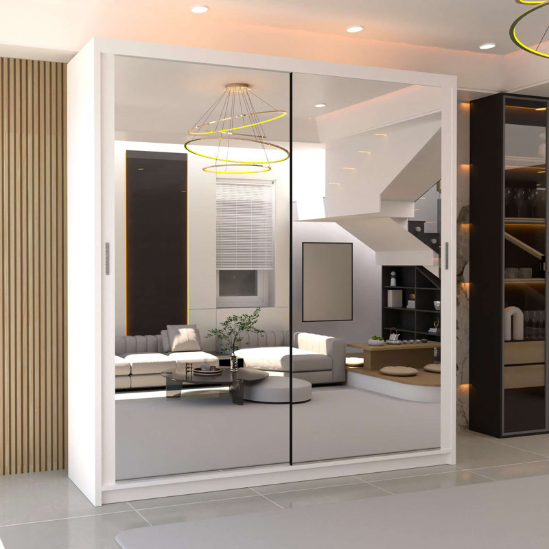 Elegent Carino Sliding Door Wardrobe with Mirror – Space-Saving Bedroom Storage in 6 Sizes & 6 Colours, White