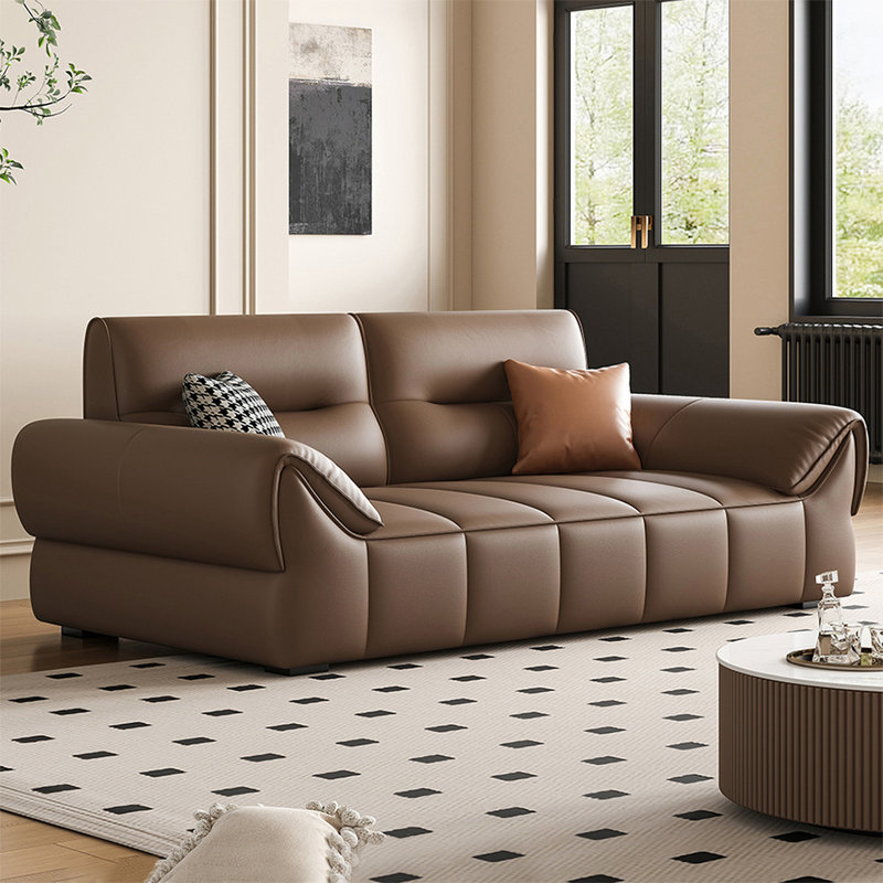 Causeuse-coussin standard en cuir véritable brun, H 35,04 po x l 74,02 po x P 38,58 po