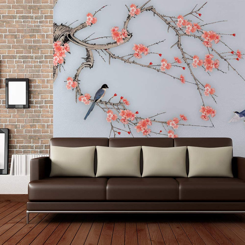 Murale fleur sur branche, L 100 po x l 144 po