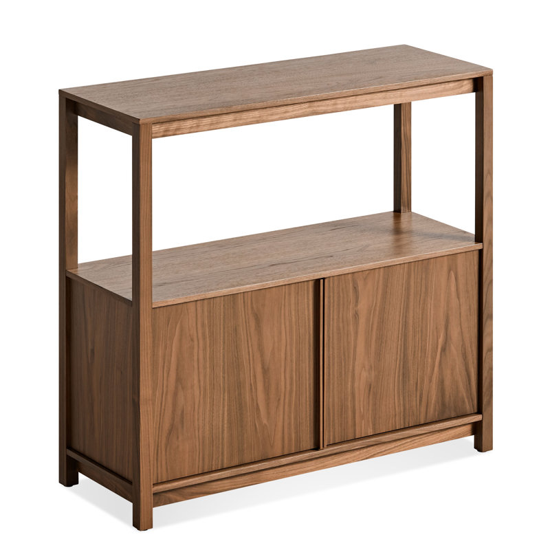 Open Plan Solid Wood Etagere Bookcase, Walnut