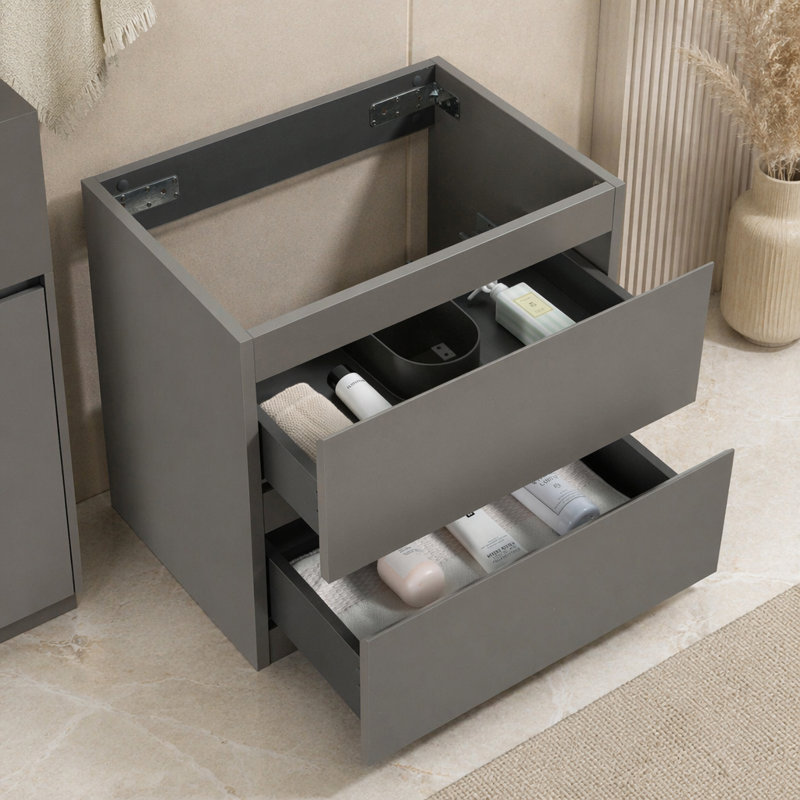 Wall Mount Cabinet WITHOUT Basin With Two Drawers, Grey