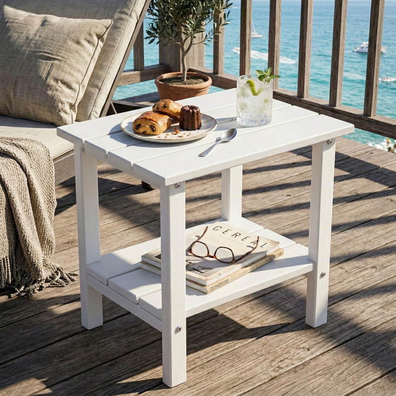 Table d'appoint de terrasse extérieure en PEHD toutes saisons 16,5 po Adirondack, Blanc