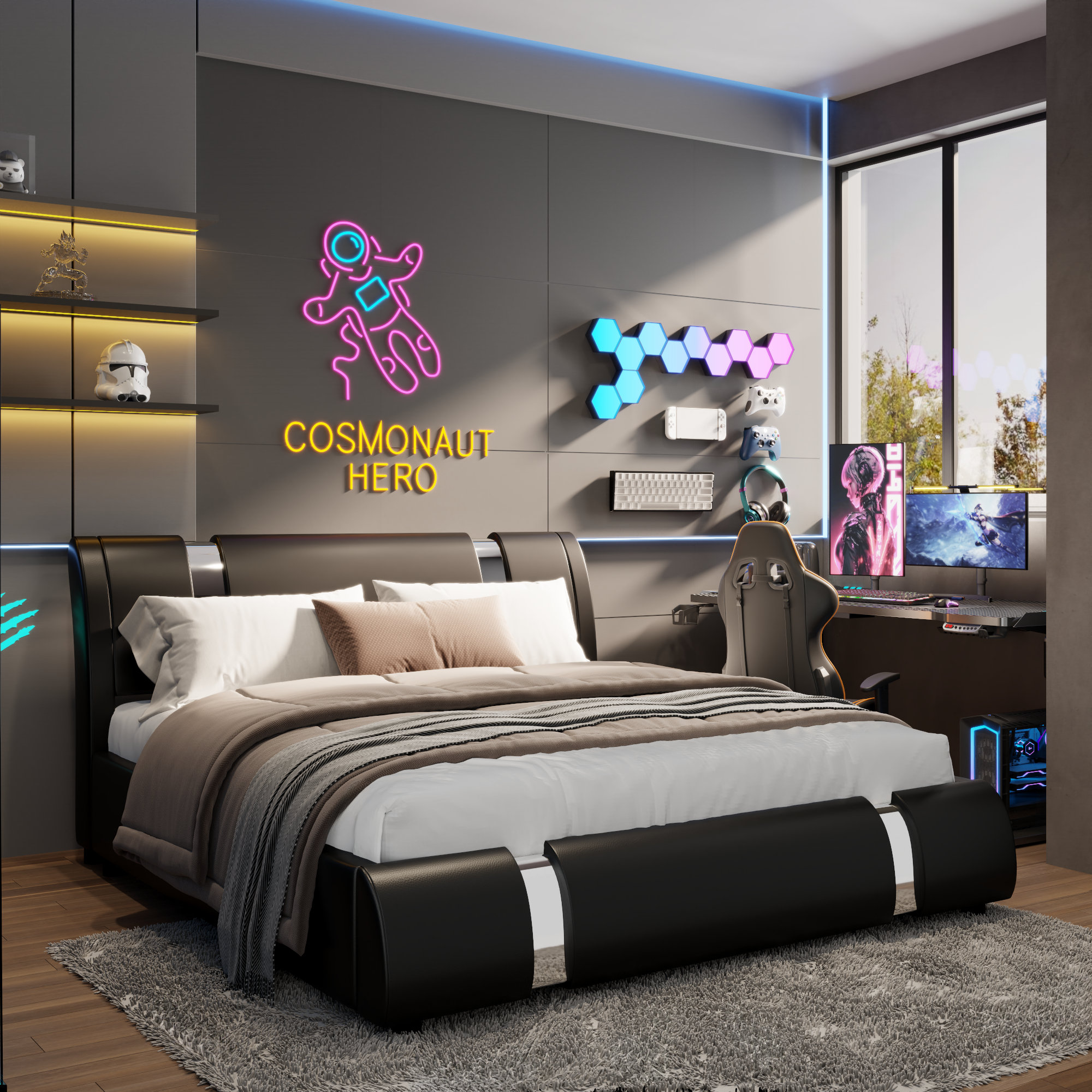 Blountsville Upholstered Profile Sleigh Bed with Wooden Slats Headboard Included Wade Logan Color: White/Black Size: King, image size:2000x2000