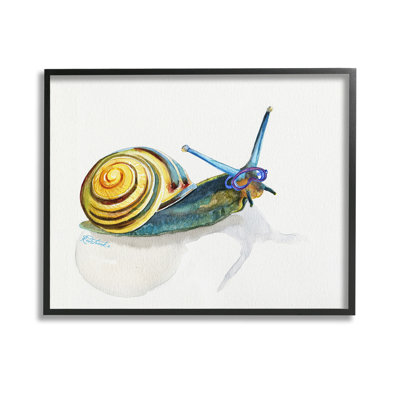 Snail Wearing Snorkel Mask Framed Giclee Art by Jennifer Redstreake