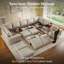 Canapé modulaire en U en similicuir de 144 po de large avec 144 places et rangement et console, Greige-1236146481
