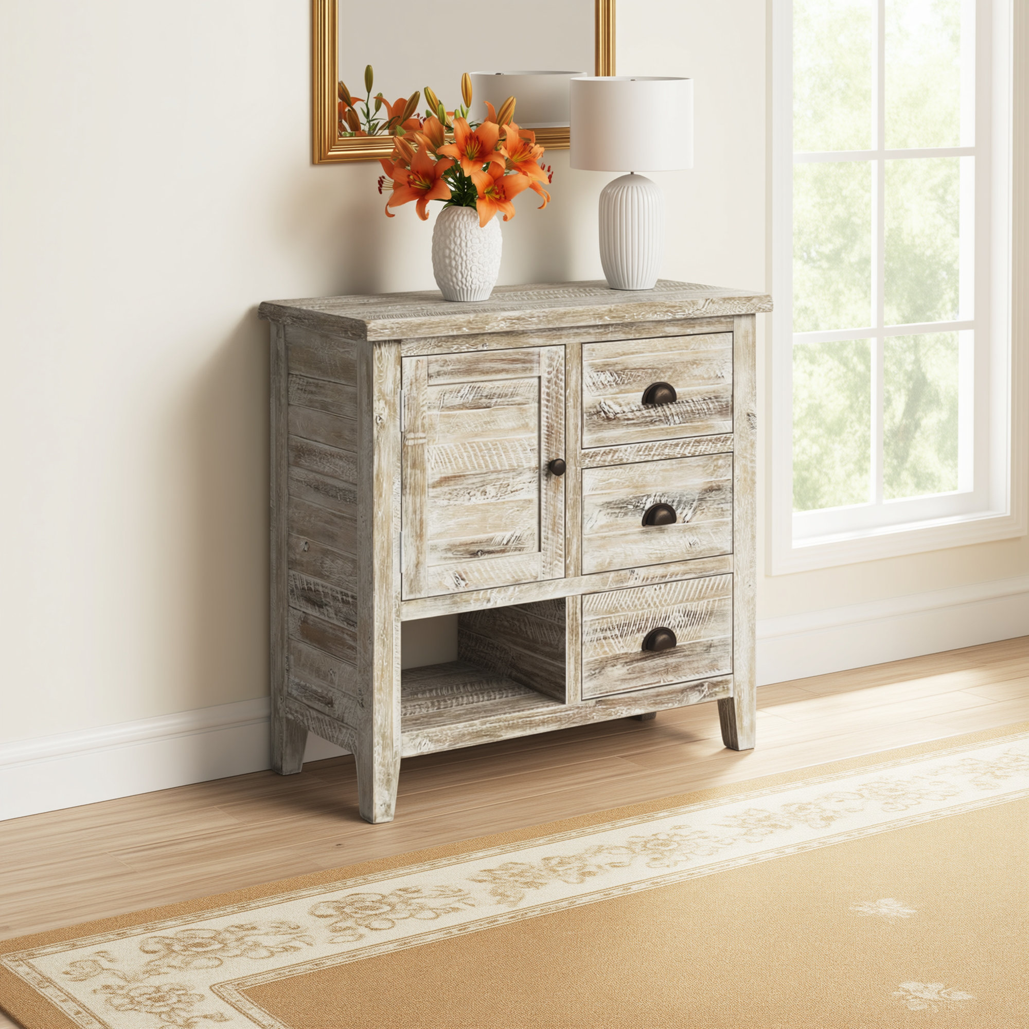 Castile Solid Wood Storage Cabinet, Washed Gray