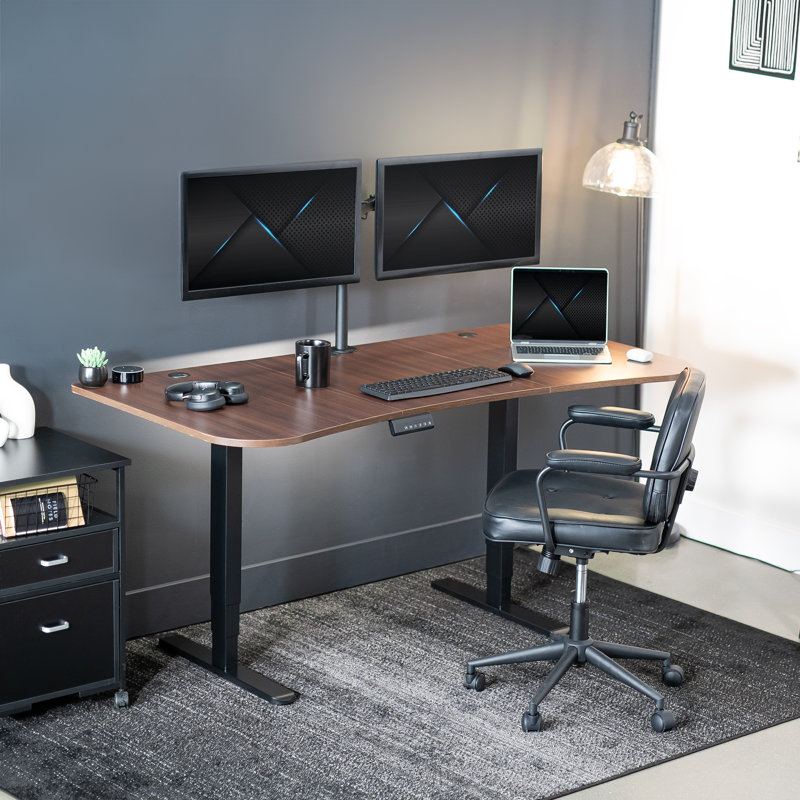 Adjustable Metal Base Standing Desk, Dark Walnut/Black