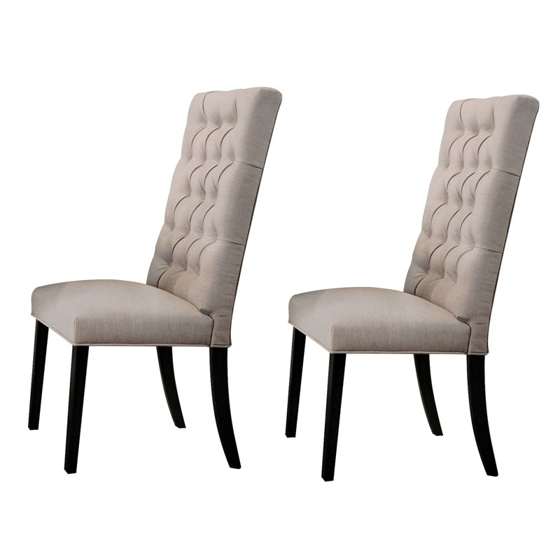 Ensemble de 2 chaises Parson capitonnées brun clair avec une finition noire rétro et un élégant siège de salle à manger