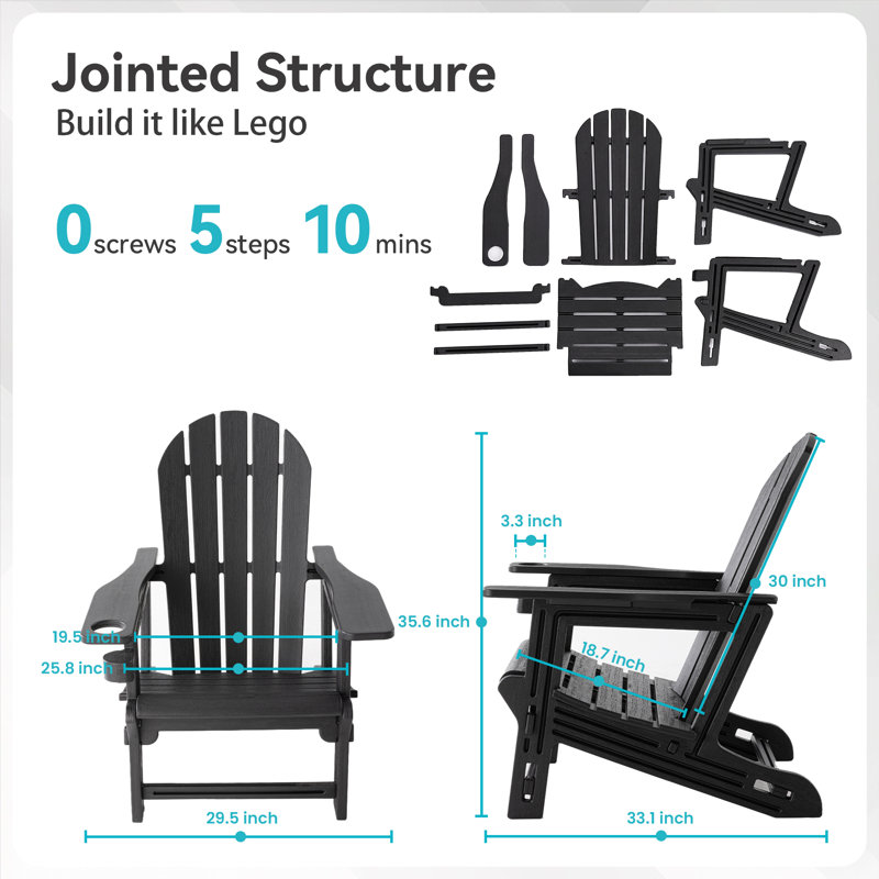 HDPE Folding Adirondack Chair, Black