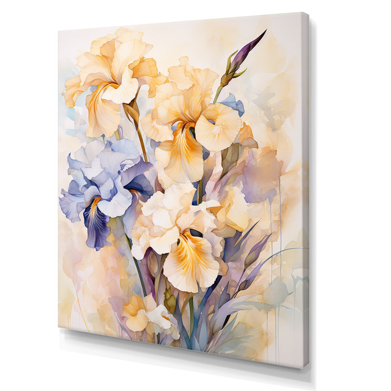 «Beige et bleu» Minimalisme Irises Serenity Blooms III sur toile, Toile tendue, H 40 po x l 30 po x P 1,5 po