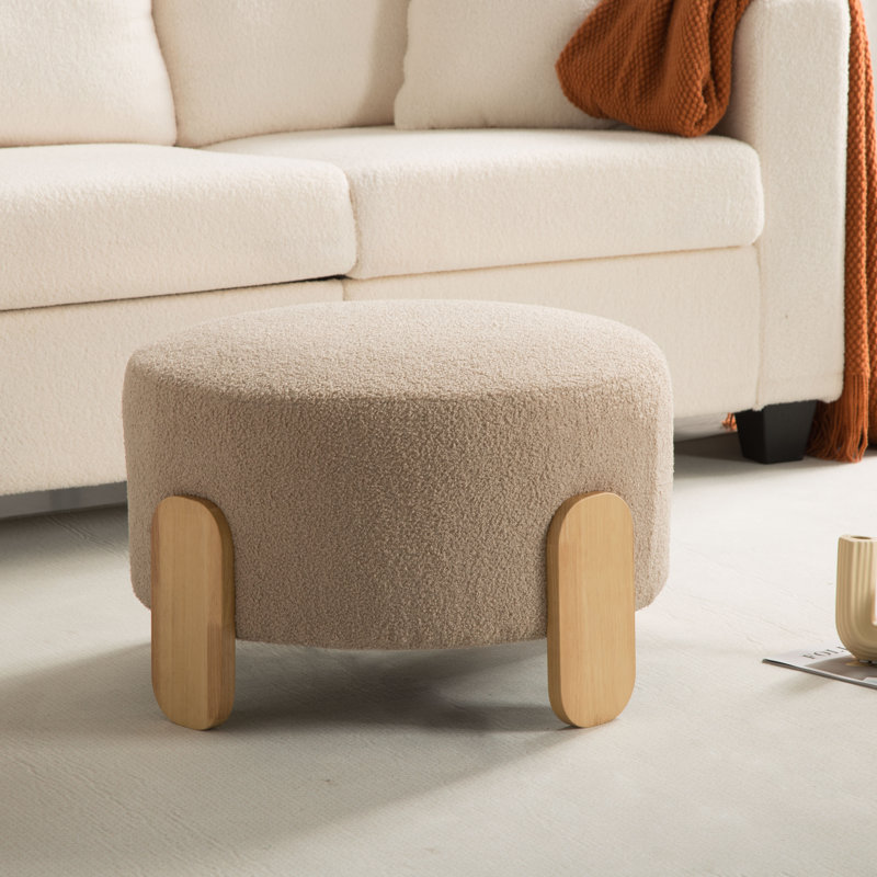 Repose-pieds rond de 24,8 po, siège supplémentaire doux et confortable avec pieds en bois naturel, convenant à la maison et au bureau