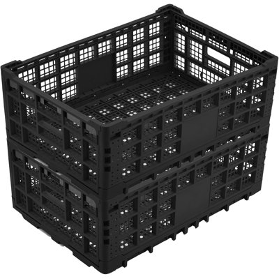 Caisses de rangement pliables, caisses en plastique pliables robustes de 52 litres, paniers et bacs de rangement L 23,6 po x l 15,7 po x H 8,6 po Caisses à lait empilables pour le bureau, la maison et le rangement des jouets