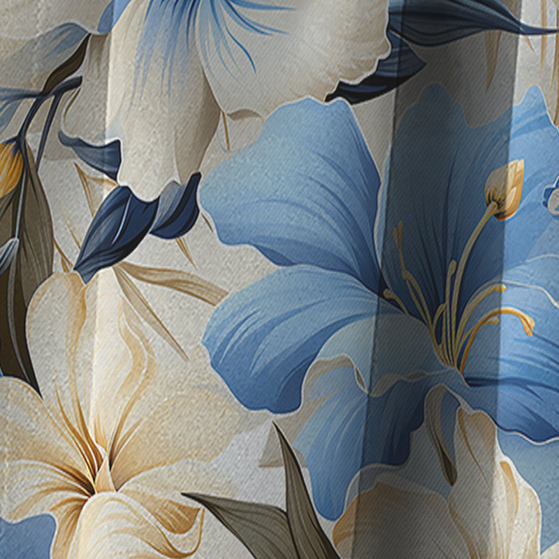 Motif tropical azur Oasis Azure - rideau à motif floral - 1 panneau, L 52 po x L 108 po