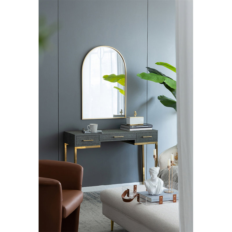 Miroir d'appoint arqué 24 "x 36" avec cadre en métal doré pour salle de bain, Doré, 36 po x 24 po