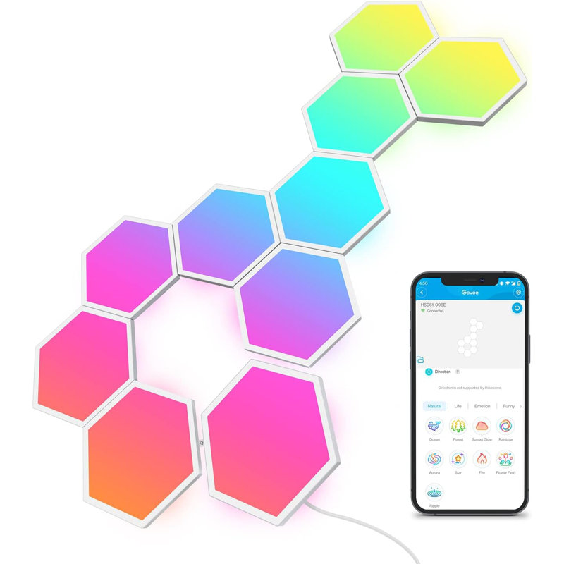 RGBIC Hexagonal LED Wall Light, Wi-Fi Smart Home Decoration Creative Wall Light with Music Sync,
