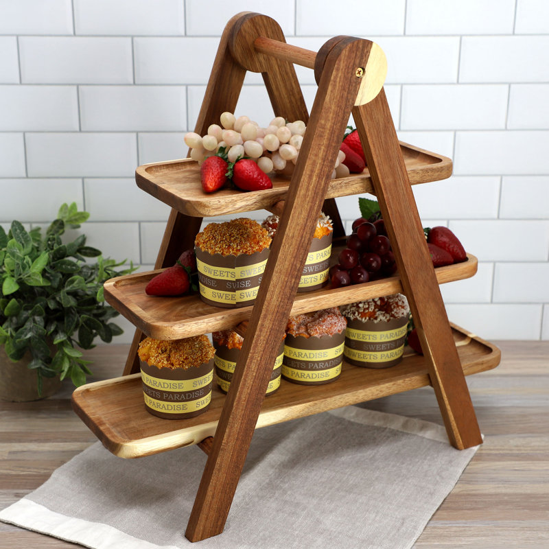 Ensemble de 3 plateaux rectangulaires pliables en bois d'acacia