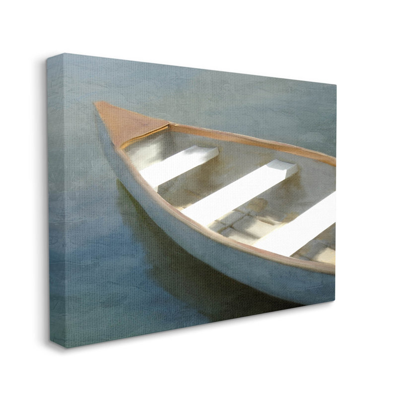 «Lone Canoe Boat Floating Deep Lake» par Kim Allen - peinture sur toile tendue, H 30 po x l 40 po x P 1,5 po