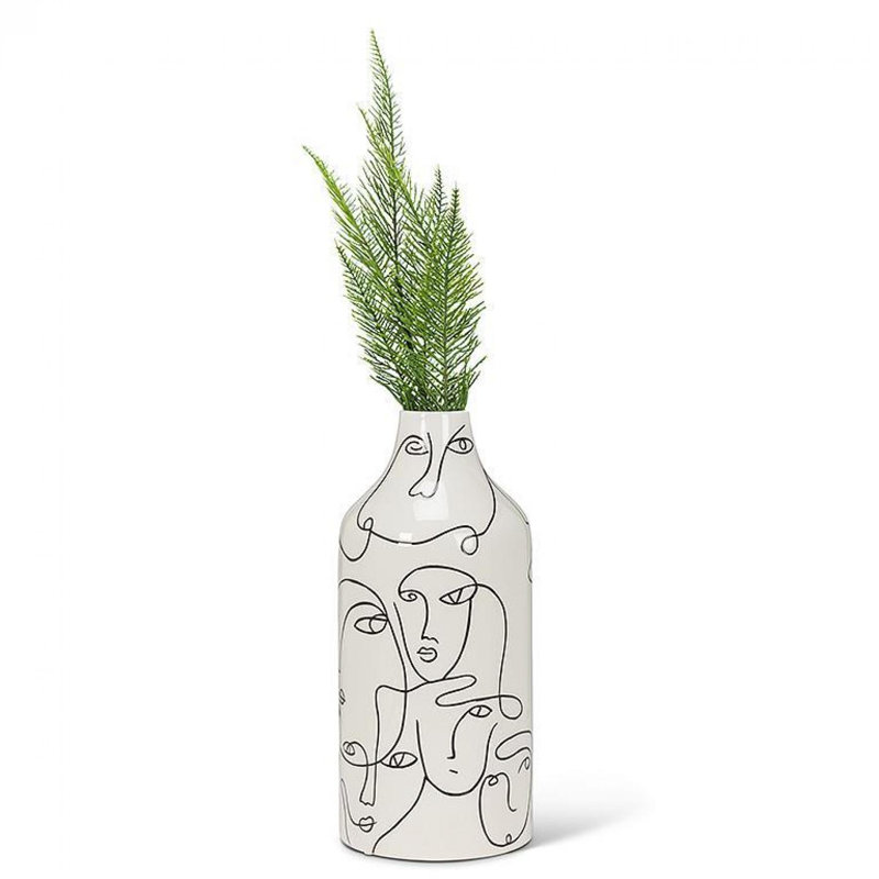 Abstract Faces Vase, Black;White, 5" H x 5" W x 11" D