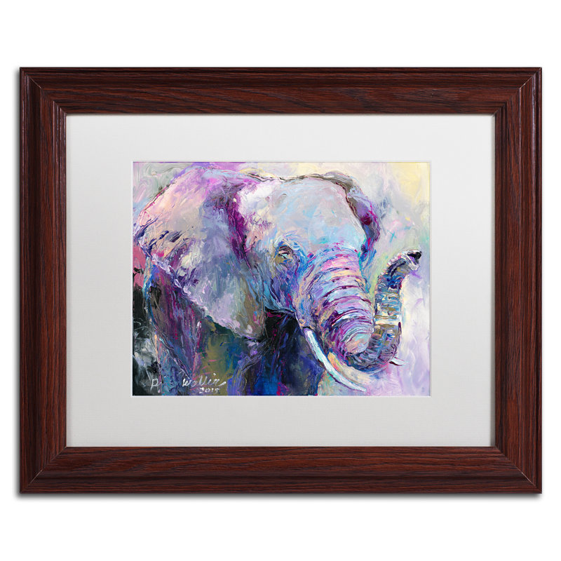 « blue éléphant », impression sur toile, H 11 po x l 14 po x P 0,5 po, Encadrement grain de bois, Blanc