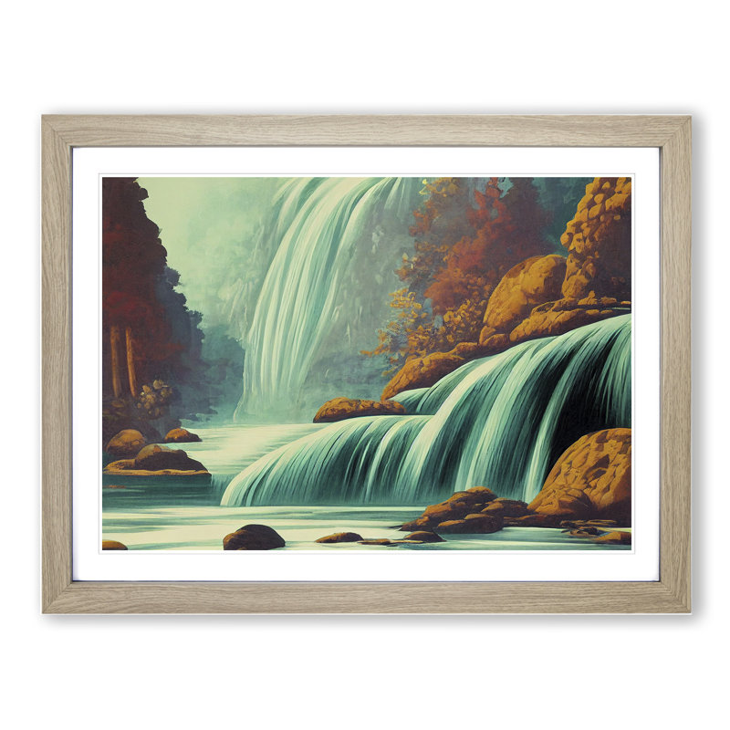 Animated Waterfall - Single Picture Frame Print, Oak Framed, 46cm H x 64cm W x 2cm D
