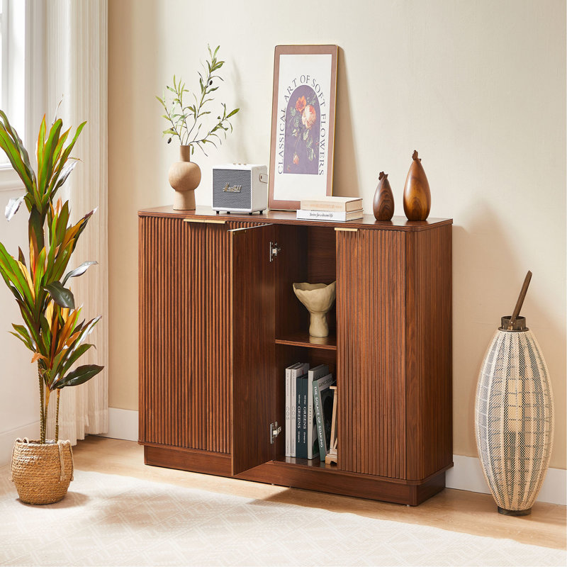 63" Vertical Stripe Buffet Cabinet Sideboard with stoarge, Curved wave Design, TV Stand, for Bedroom, Living Room, Hallway,63''W x 15.75''D x 31.5''H.