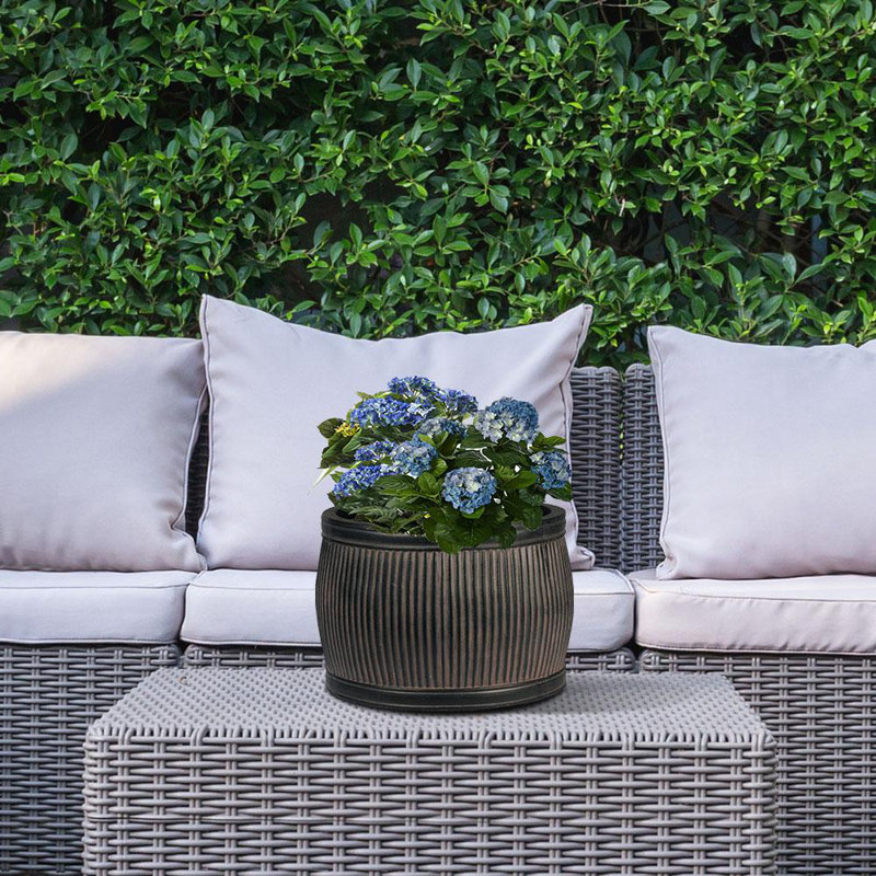 Fibreglass Plant Pot, Faux Lead, 20cm H x 24cm W x 24cm D
